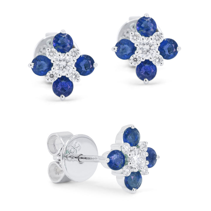 Beautiful Hand Crafted 14K White Gold 2MM Sapphire And Diamond Arianna Collection Stud Earrings With A Push Back Closure