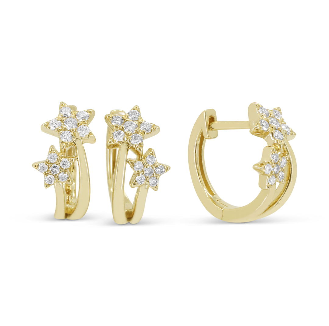 Beautiful Hand Crafted 14K Yellow Gold White Diamond Milano Collection Stud Earrings With A Hoop Closure