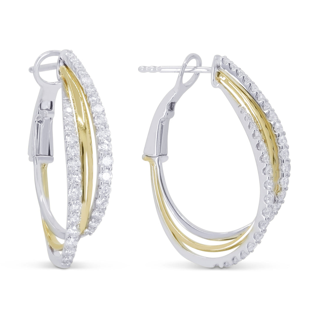 Beautiful Hand Crafted 14K Two Tone Gold White Diamond Milano Collection Hoop Earrings