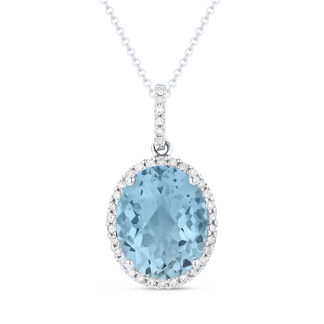 Beautiful Hand Crafted 14K White Gold 8x10MM Aquamarine And Diamond Essentials Collection Pendant