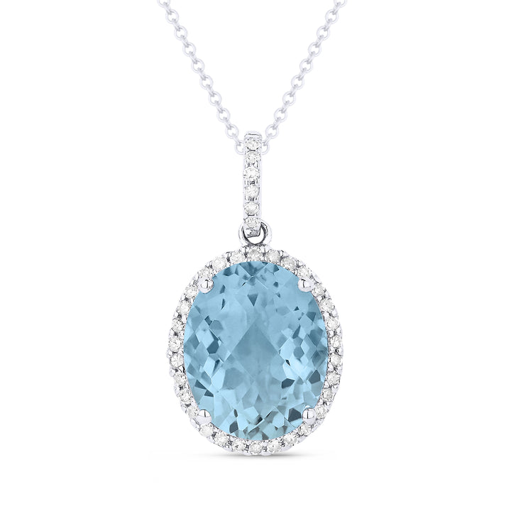 Beautiful Hand Crafted 14K White Gold 8x10MM Aquamarine And Diamond Essentials Collection Pendant