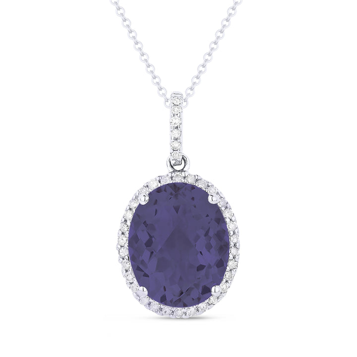 Beautiful Hand Crafted 14K White Gold 8x10MM Created Alexandrite And Diamond Essentials Collection Pendant