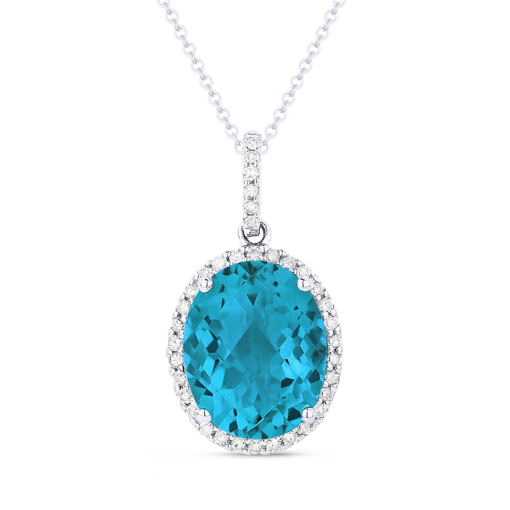 Beautiful Hand Crafted 14K White Gold 8x10MM Created Tourmaline Paraiba And Diamond Essentials Collection Pendant