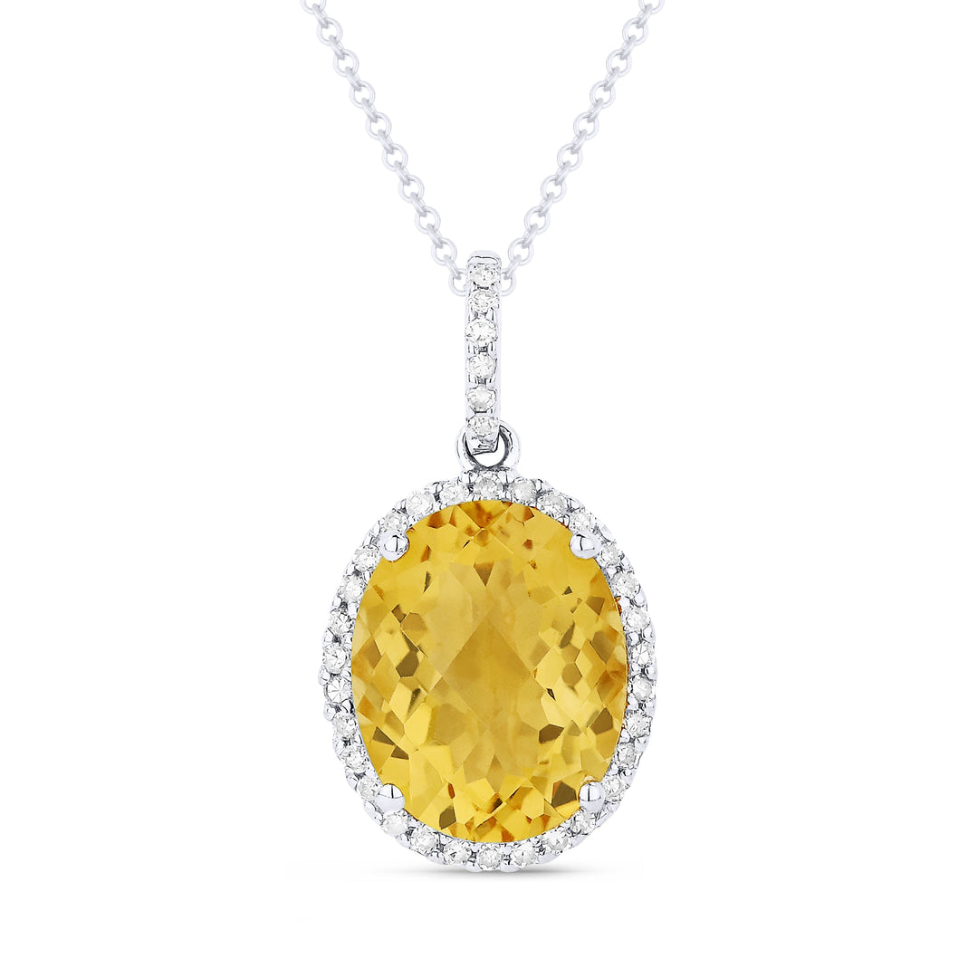 Beautiful Hand Crafted 14K White Gold 8x10MM Citrine And Diamond Essentials Collection Pendant