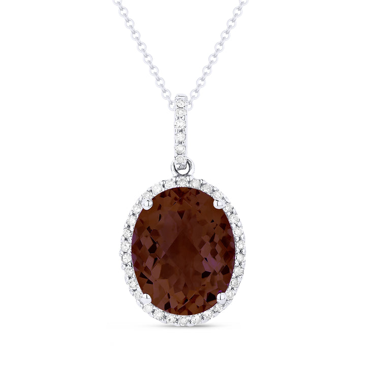 Beautiful Hand Crafted 14K White Gold 8x10MM Garnet And Diamond Essentials Collection Pendant