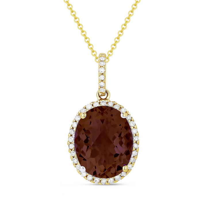 Beautiful Hand Crafted 14K Yellow Gold 8x10MM Garnet And Diamond Essentials Collection Pendant
