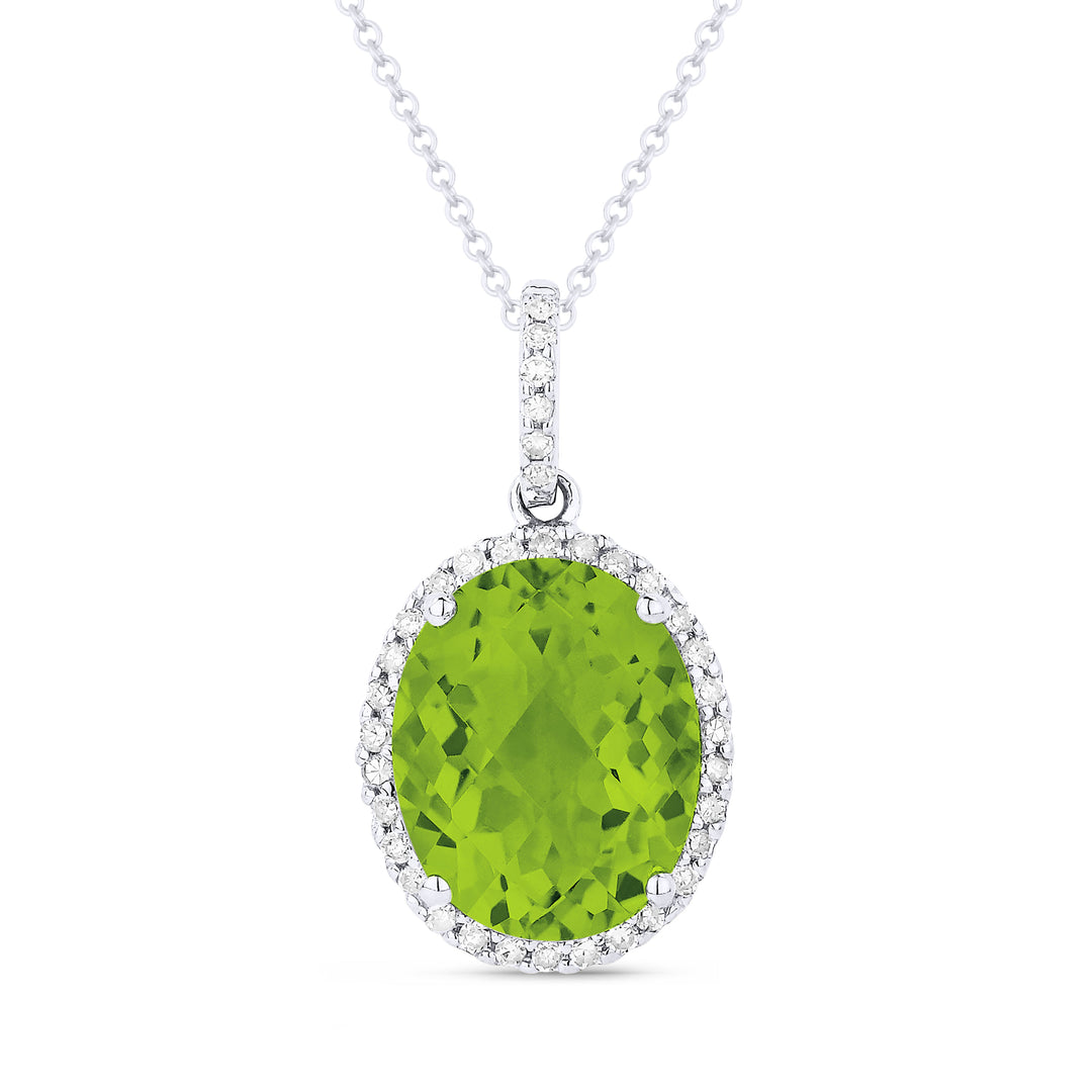 Beautiful Hand Crafted 14K White Gold 8x10MM Peridot And Diamond Essentials Collection Pendant