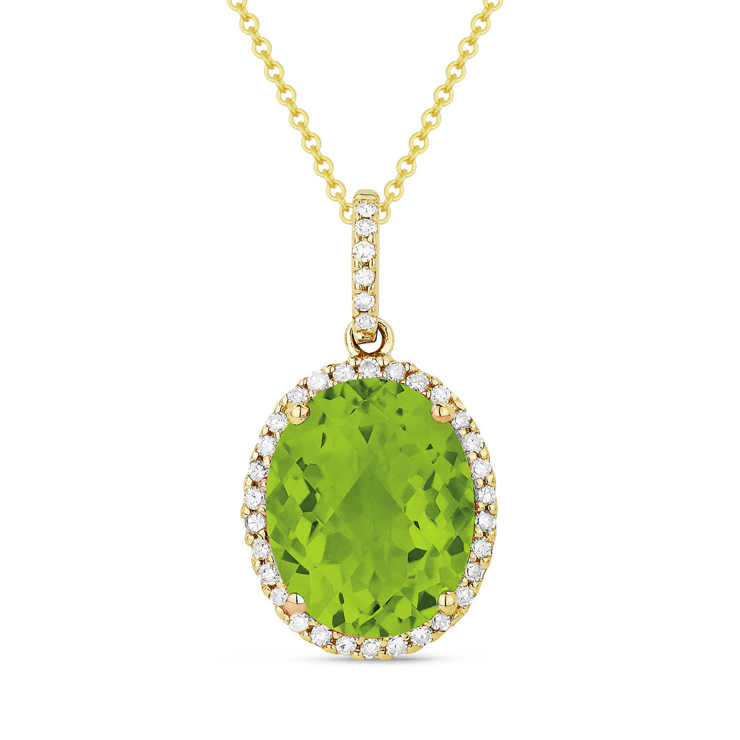Beautiful Hand Crafted 14K Yellow Gold 8x10MM Peridot And Diamond Essentials Collection Pendant