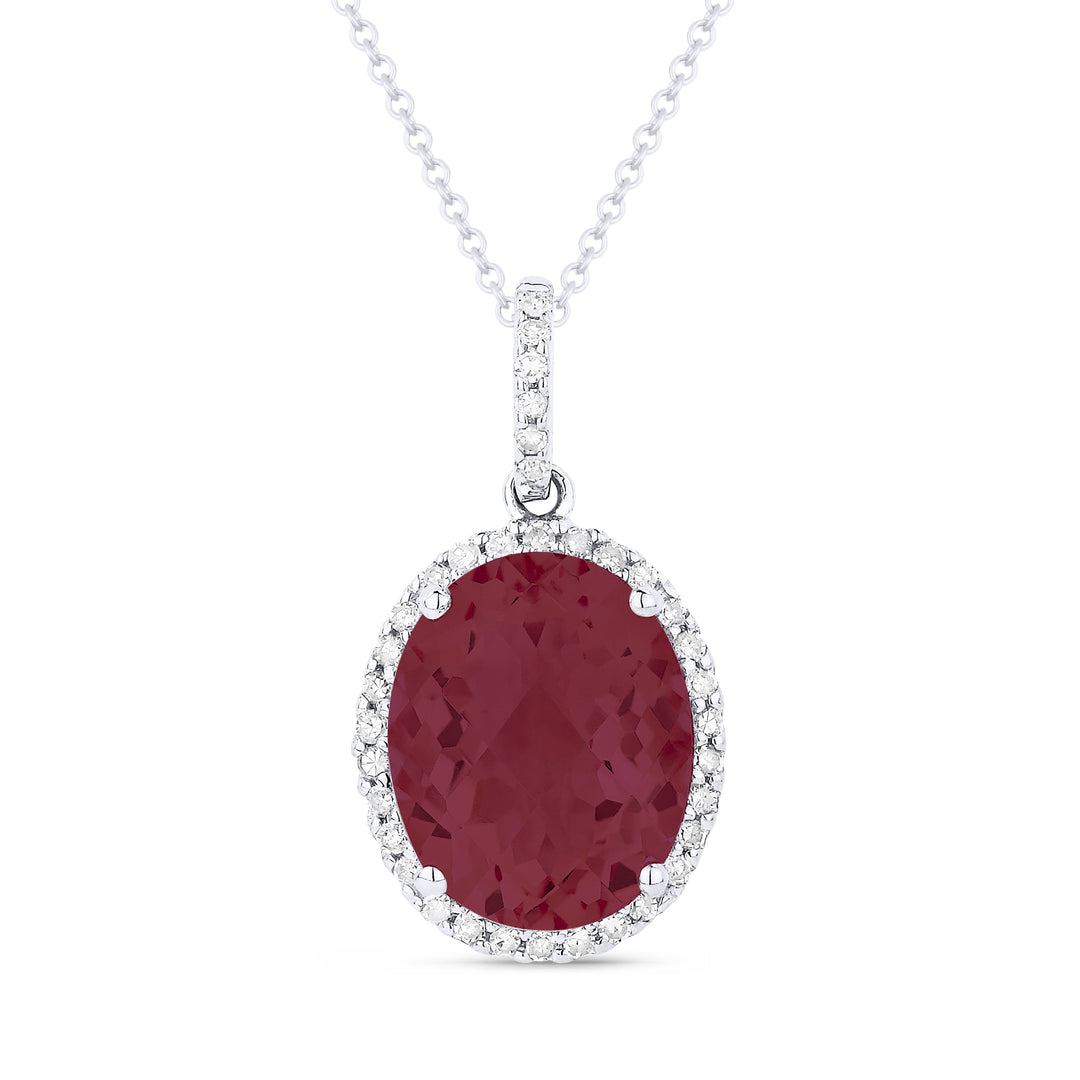 Beautiful Hand Crafted 14K White Gold 8x10MM Created Ruby And Diamond Essentials Collection Pendant