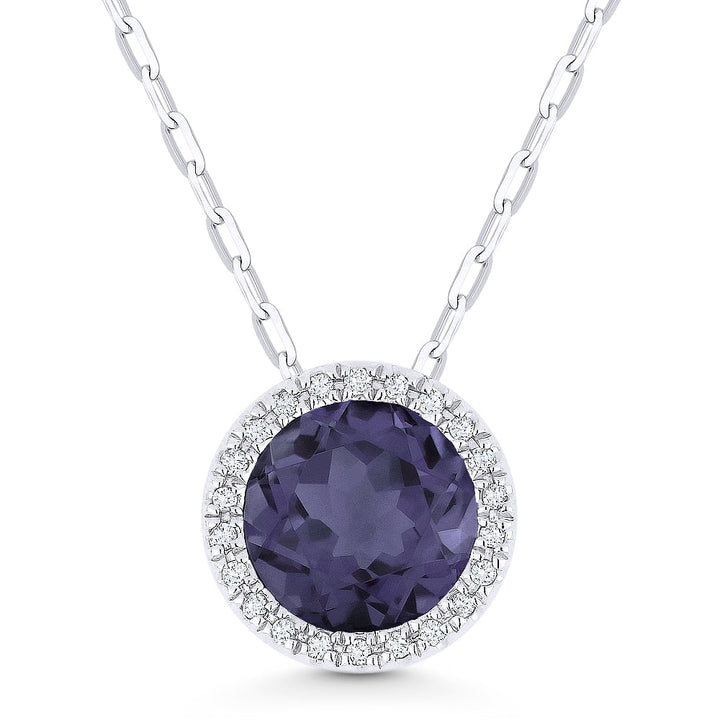 Beautiful Hand Crafted 14K White Gold 7MM Created Alexandrite And Diamond Essentials Collection Pendant