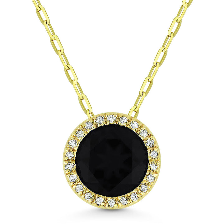 Beautiful Hand Crafted 14K Yellow Gold 7MM Black Onyx And Diamond Essentials Collection Pendant
