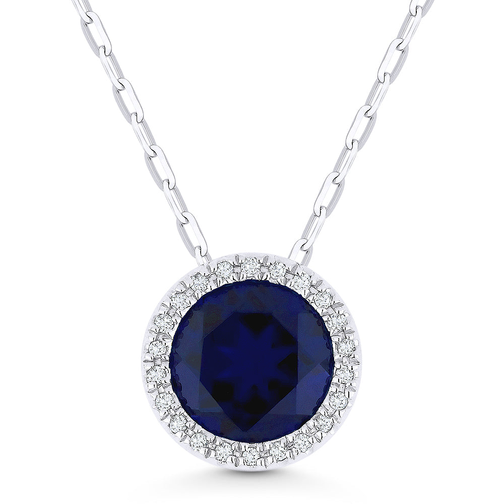 Beautiful Hand Crafted 14K White Gold 7MM Sapphire And Diamond Essentials Collection Pendant