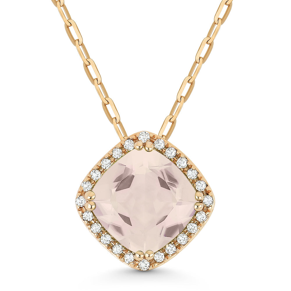 Beautiful Hand Crafted 14K Rose Gold 7MM Created Morganite And Diamond Essentials Collection Pendant