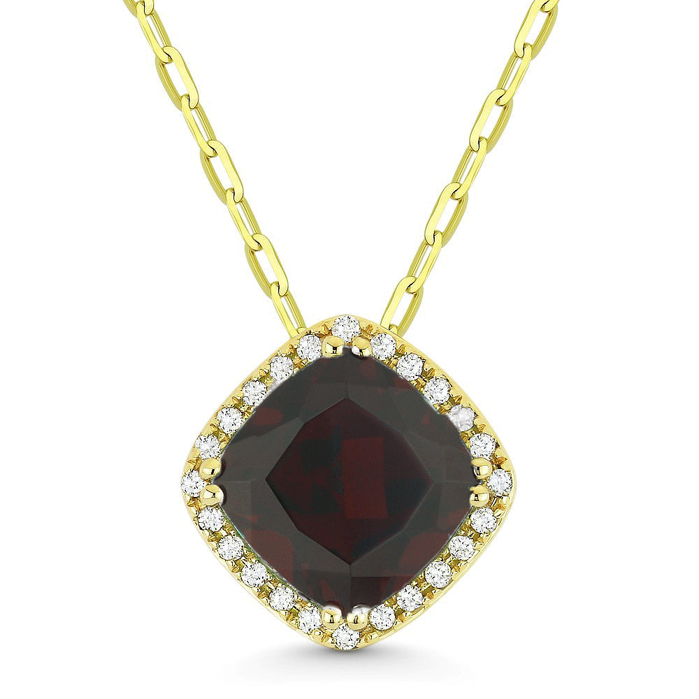 Beautiful Hand Crafted 14K Yellow Gold 7MM Garnet And Diamond Essentials Collection Pendant