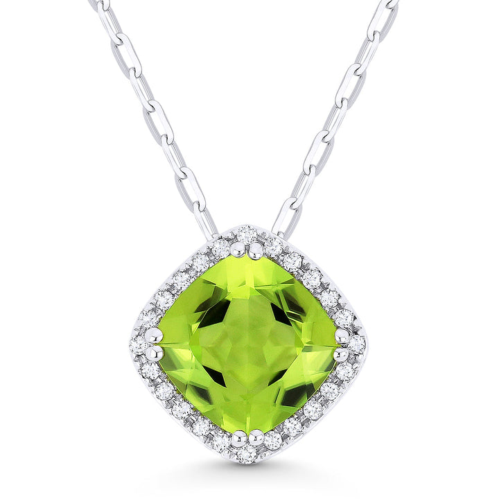 Beautiful Hand Crafted 14K White Gold 7MM Peridot And Diamond Essentials Collection Pendant