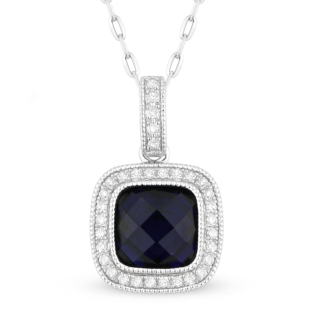 Beautiful Hand Crafted 14K White Gold 7MM Created Sapphire And Diamond Eclectica Collection Pendant