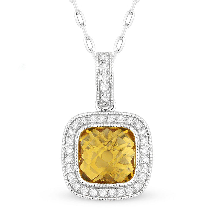 Beautiful Hand Crafted 14K White Gold 7MM Citrine And Diamond Eclectica Collection Pendant
