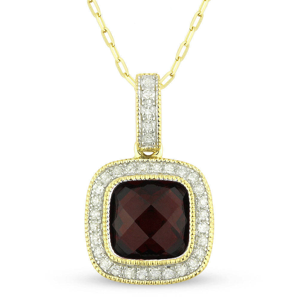 Beautiful Hand Crafted 14K Yellow Gold 7MM Garnet And Diamond Eclectica Collection Pendant