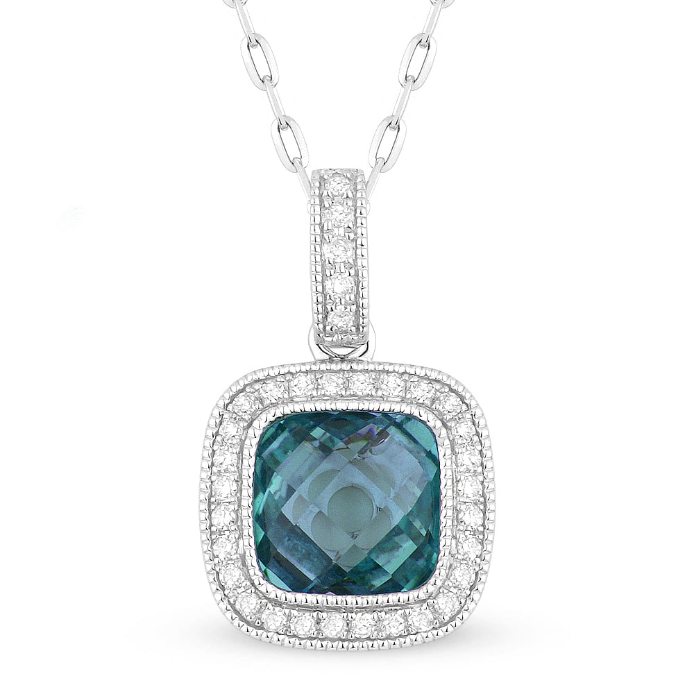 Beautiful Hand Crafted 14K White Gold 7MM London Blue Topaz And Diamond Eclectica Collection Pendant