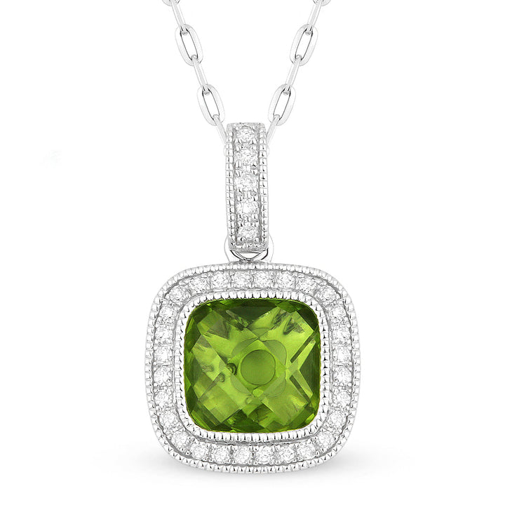 Beautiful Hand Crafted 14K White Gold 7MM Peridot And Diamond Eclectica Collection Pendant