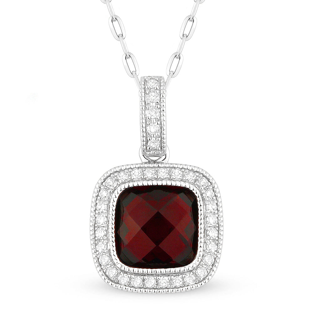 Beautiful Hand Crafted 14K White Gold 7MM Created Ruby And Diamond Eclectica Collection Pendant