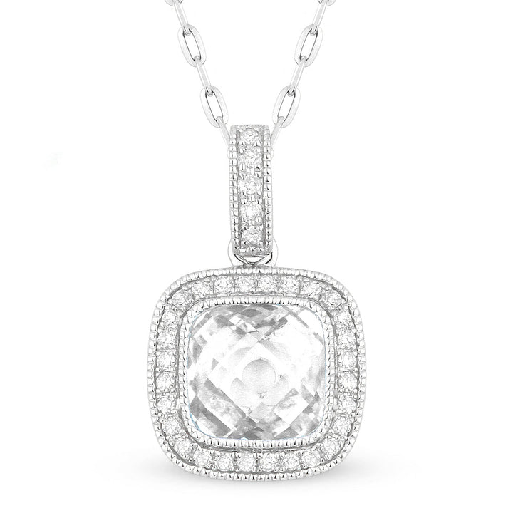 Beautiful Hand Crafted 14K White Gold 7MM White Topaz And Diamond Eclectica Collection Pendant