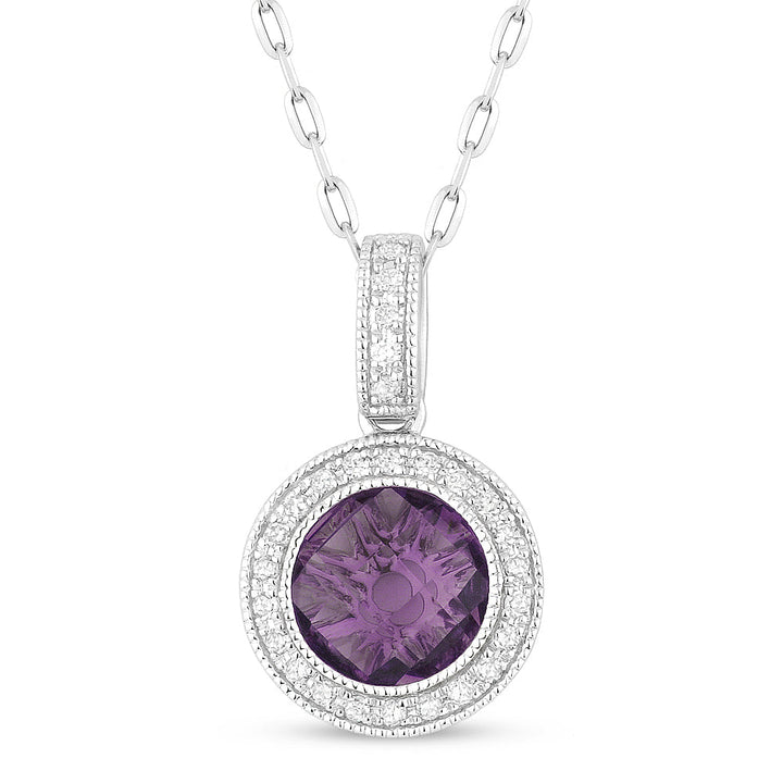 Beautiful Hand Crafted 14K White Gold 7MM Amethyst And Diamond Eclectica Collection Pendant
