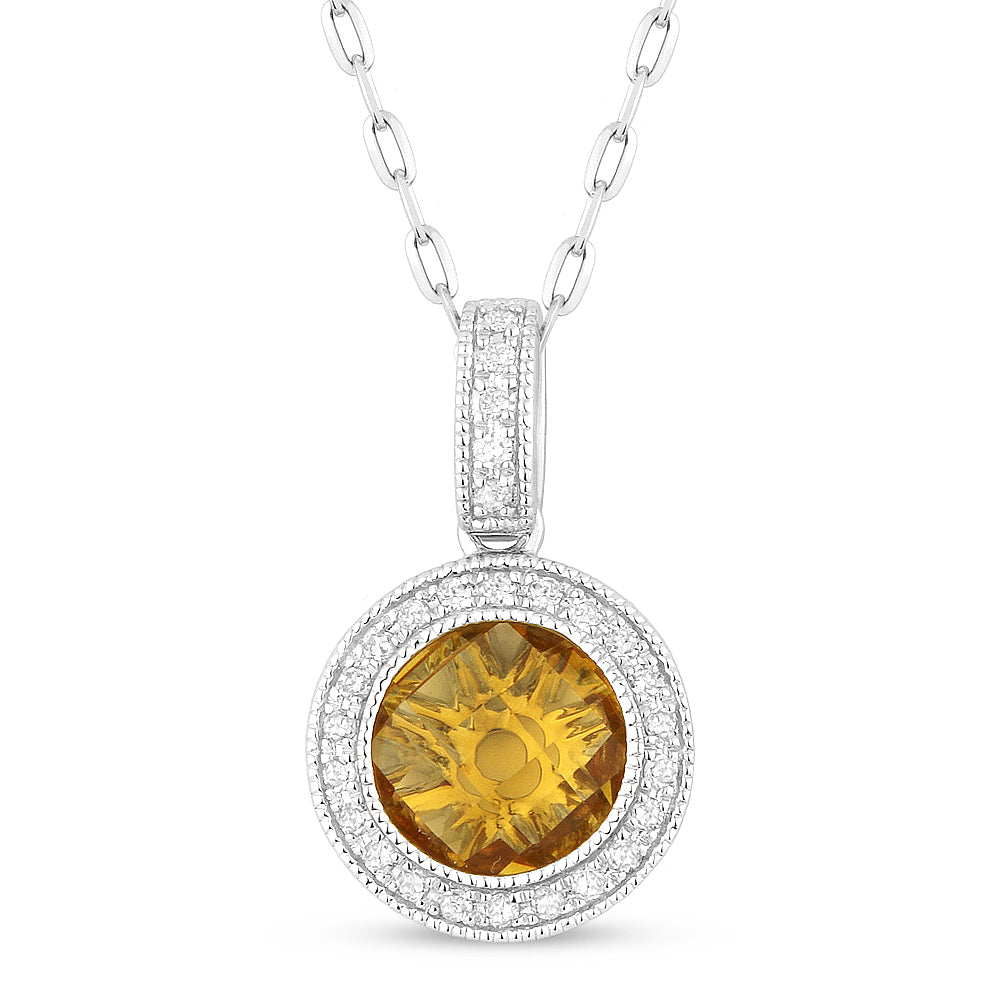 Beautiful Hand Crafted 14K White Gold 7MM Citrine And Diamond Eclectica Collection Pendant