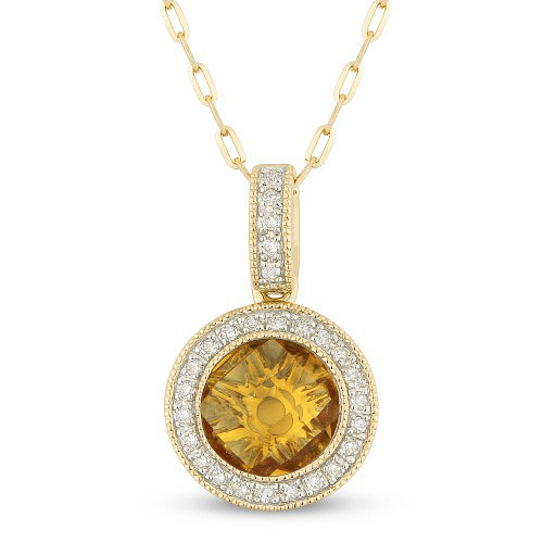 Beautiful Hand Crafted 14K Yellow Gold 7MM Citrine And Diamond Eclectica Collection Pendant