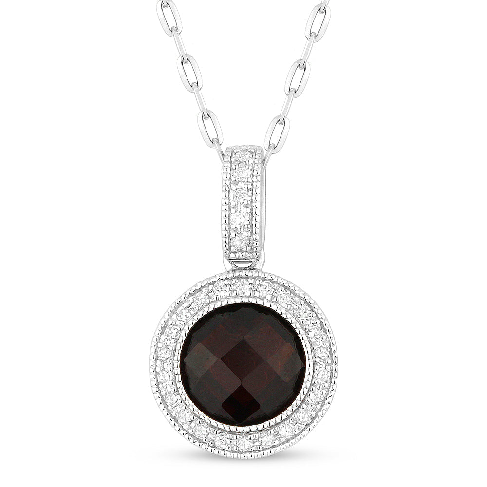Beautiful Hand Crafted 14K White Gold 7MM Garnet And Diamond Eclectica Collection Pendant