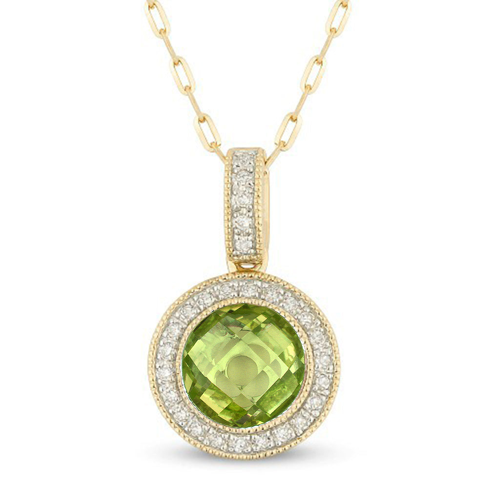 Beautiful Hand Crafted 14K Yellow Gold 7MM Peridot And Diamond Eclectica Collection Pendant