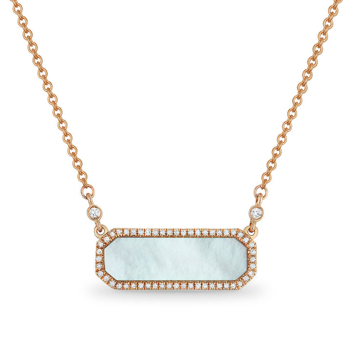 Beautiful Hand Crafted 14K Rose Gold  Mother Of Pearl And Diamond Stiletto Collection Necklace