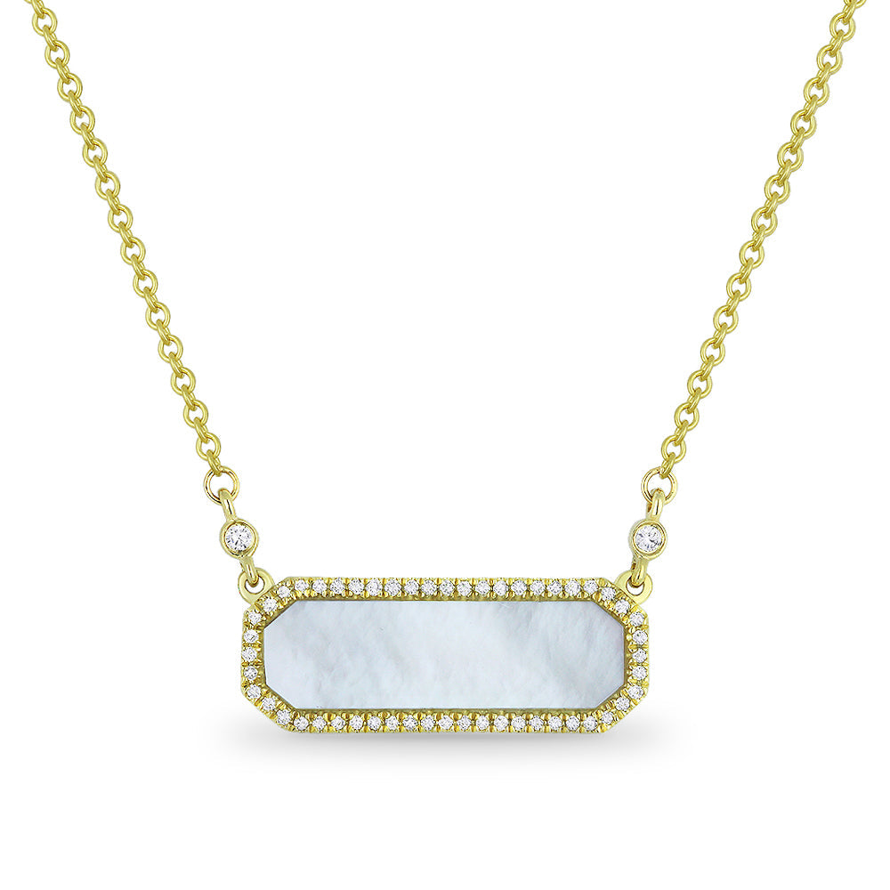 Beautiful Hand Crafted 14K Yellow Gold  Mother Of Pearl And Diamond Stiletto Collection Necklace