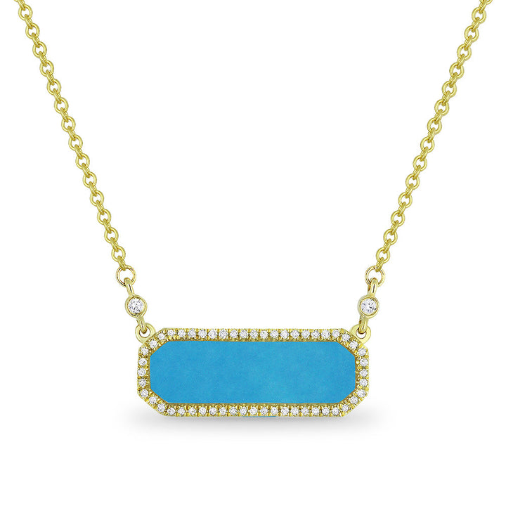 Beautiful Hand Crafted 14K Yellow Gold  Turquoise And Diamond Stiletto Collection Necklace