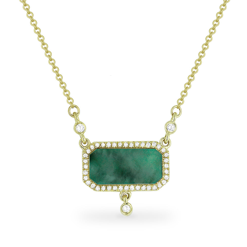 Beautiful Hand Crafted 14K Yellow Gold 6x12MM Malachite And Diamond Stiletto Collection Necklace