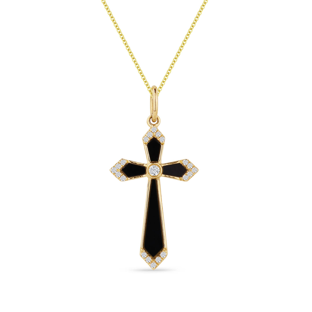Beautiful Hand Crafted 14K Yellow Gold  Black Onyx And Diamond Religious Collection Pendant