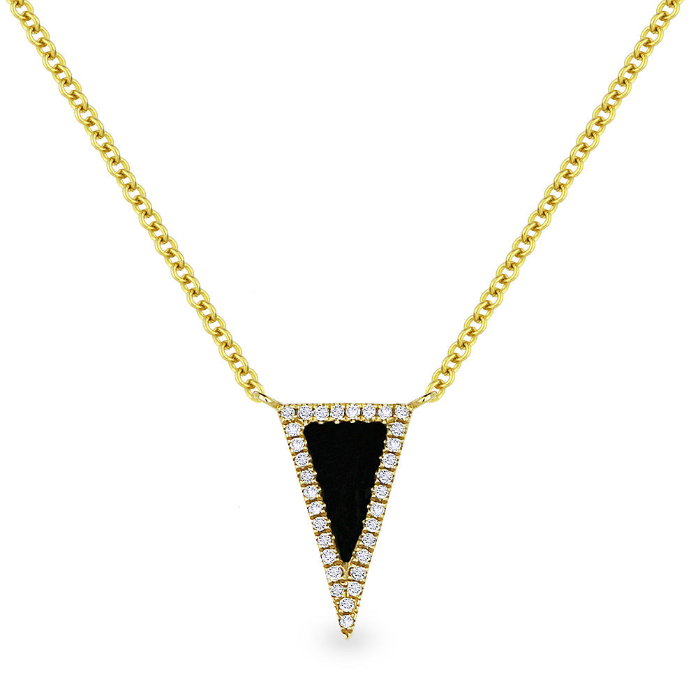 Beautiful Hand Crafted 14K Yellow Gold  Black Onyx And Diamond Stiletto Collection Necklace