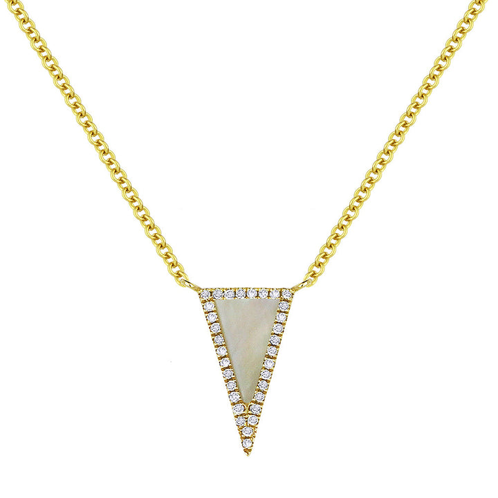 Beautiful Hand Crafted 14K Yellow Gold  Mother Of Pearl And Diamond Stiletto Collection Necklace