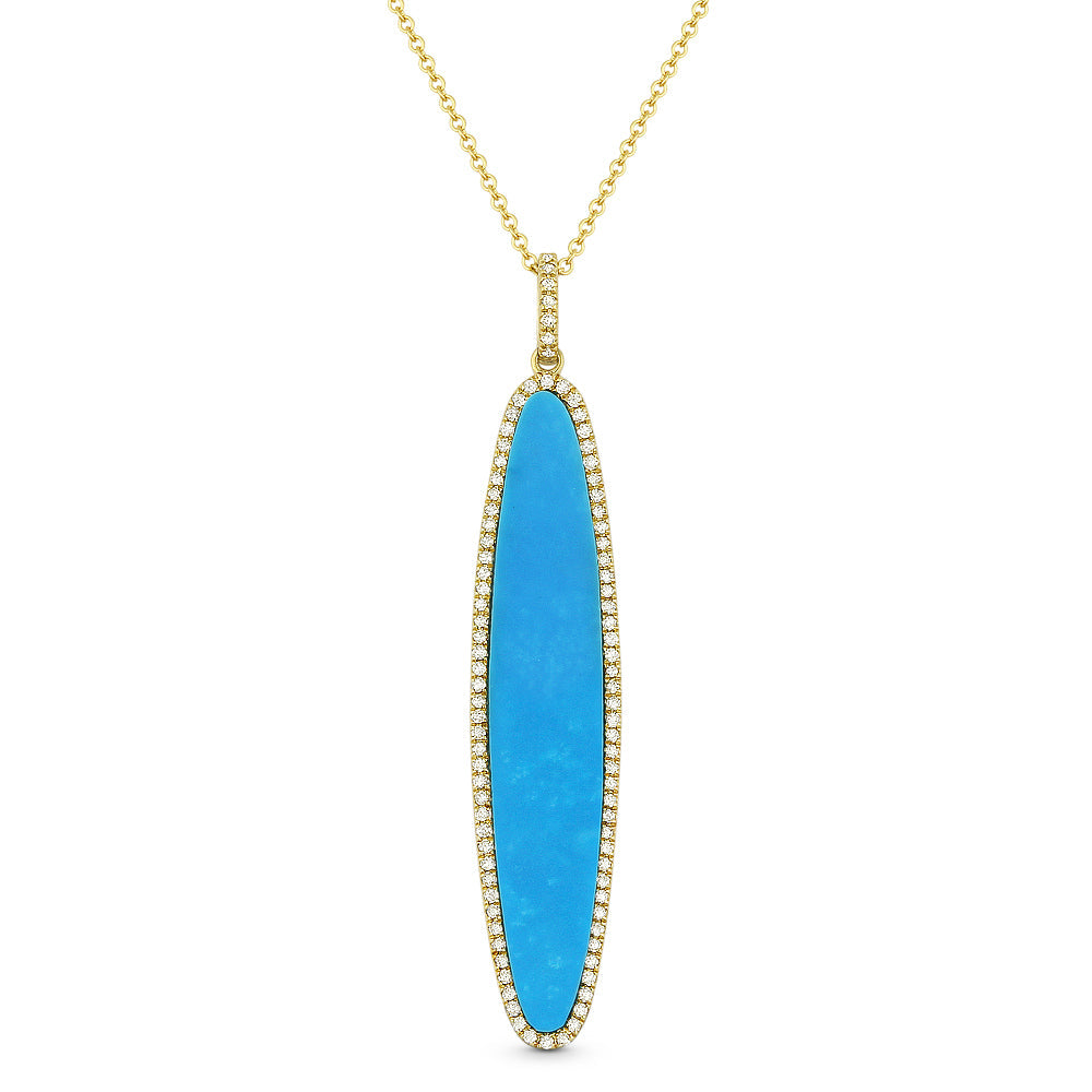 Beautiful Hand Crafted 14K Yellow Gold  Turquoise And Diamond Stiletto Collection Pendant