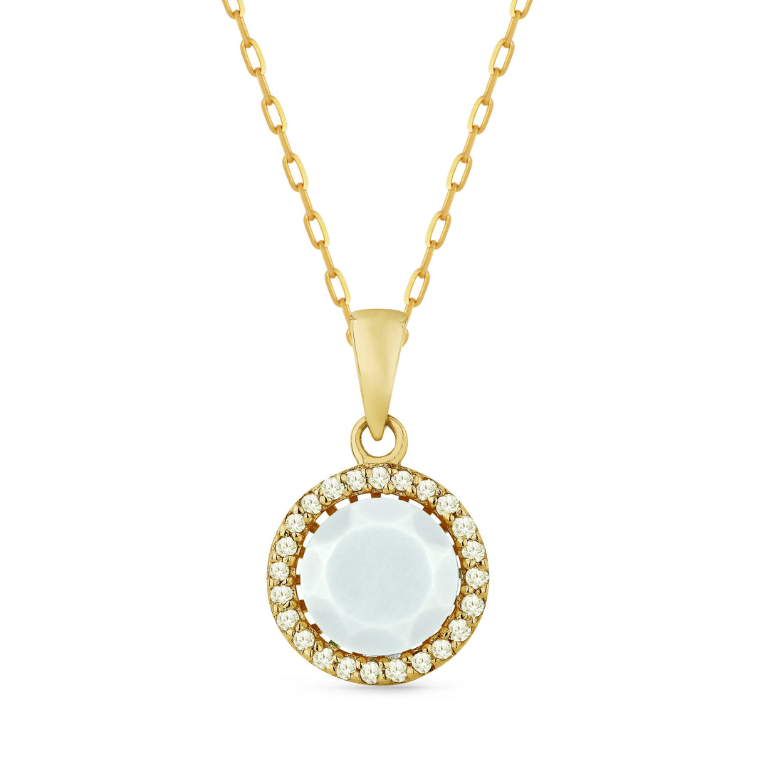 Beautiful Hand Crafted 14K Yellow Gold 6MM Mother Of Pearl And Diamond Essentials Collection Pendant