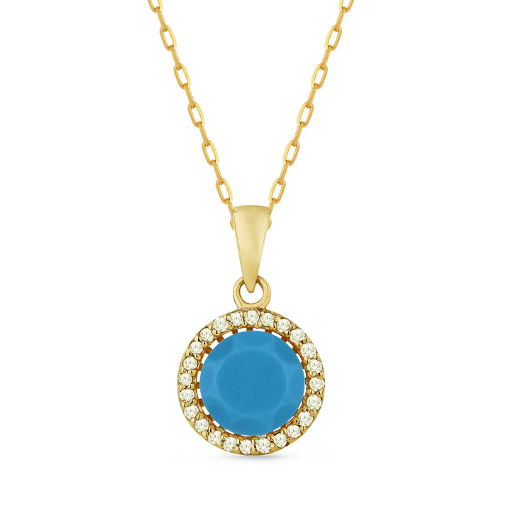Beautiful Hand Crafted 14K Yellow Gold 6MM Turquoise And Diamond Essentials Collection Pendant
