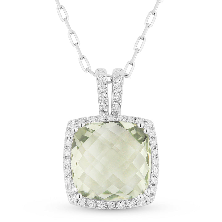 Beautiful Hand Crafted 14K White Gold  Green Amethyst And Diamond Eclectica Collection Pendant