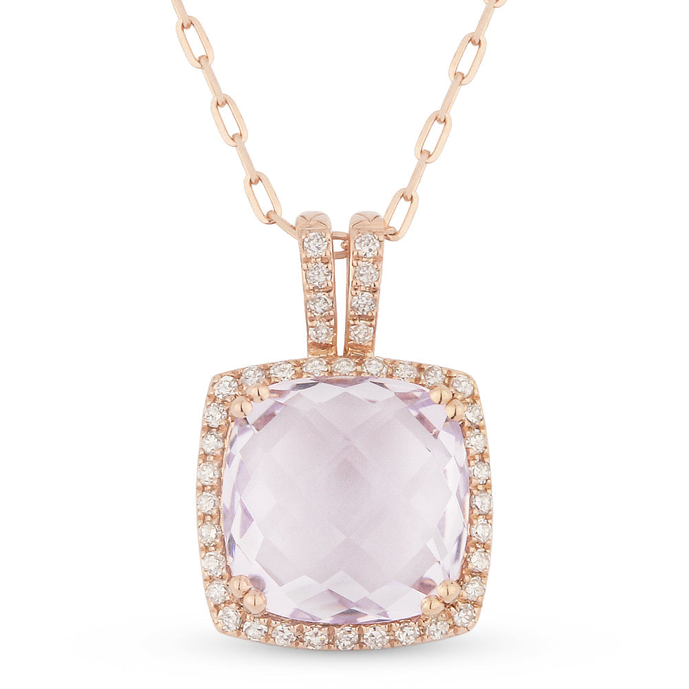 Beautiful Hand Crafted 14K Rose Gold  Pink Amethyst And Diamond Eclectica Collection Pendant