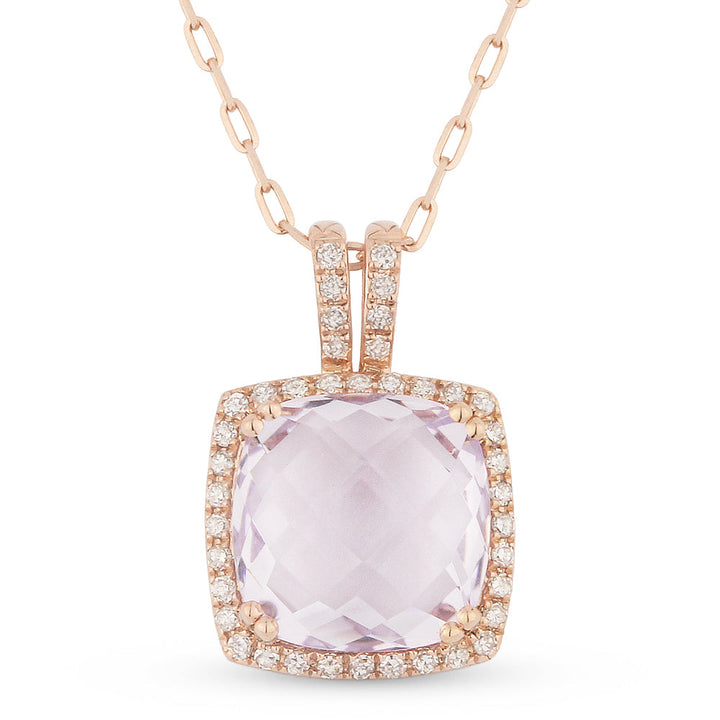 Beautiful Hand Crafted 14K Rose Gold  Pink Amethyst And Diamond Eclectica Collection Pendant