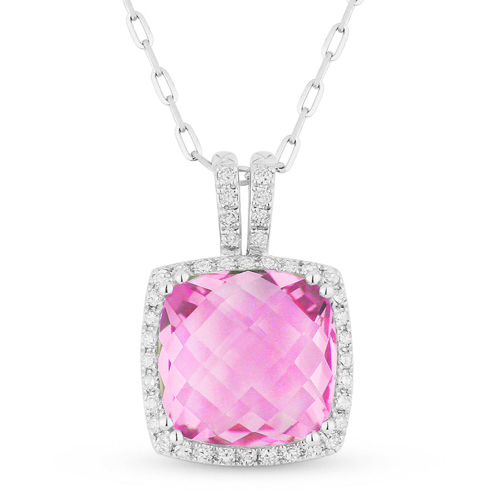 Beautiful Hand Crafted 14K White Gold  Created Pink Sapphire And Diamond Eclectica Collection Pendant