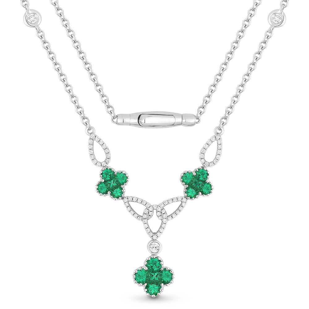 Beautiful Hand Crafted 18K White Gold  Emerald And Diamond Arianna Collection Necklace