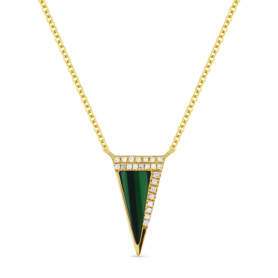 Beautiful Hand Crafted 14K Yellow Gold  Malachite And Diamond Stiletto Collection Necklace
