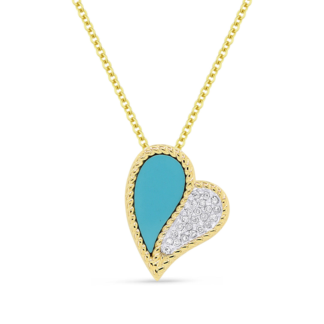 Beautiful Hand Crafted 14K Yellow Gold  Turquoise And Diamond Milano Collection Pendant