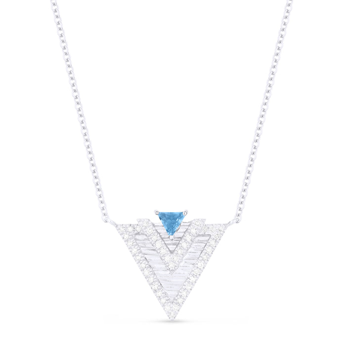 Beautiful Hand Crafted 14K White Gold  Blue Topaz And Diamond Eclectica Collection Necklace
