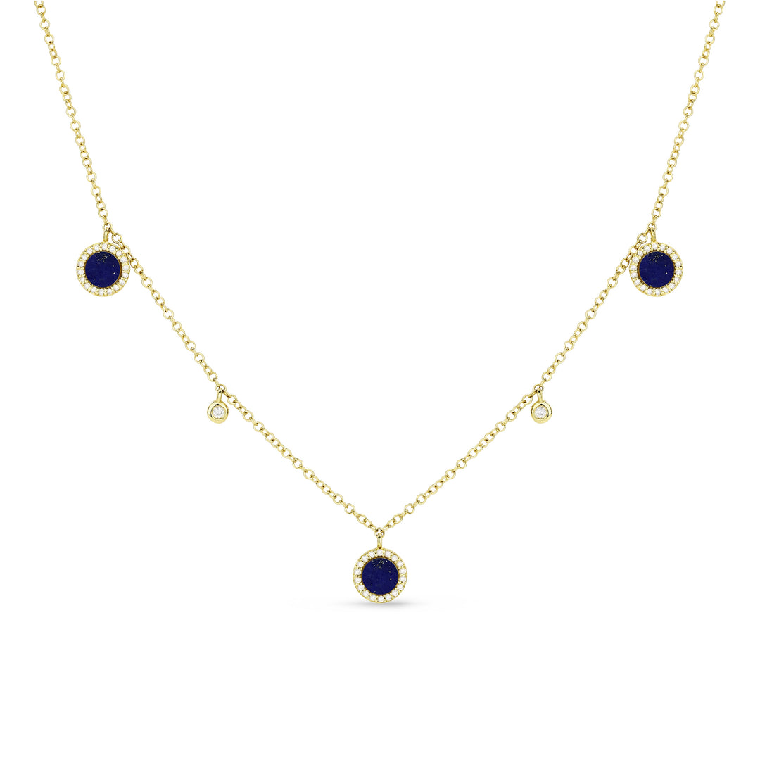 Beautiful Hand Crafted 14K Yellow Gold 3MM Lapis Lazuli And Diamond Milano Collection Necklace